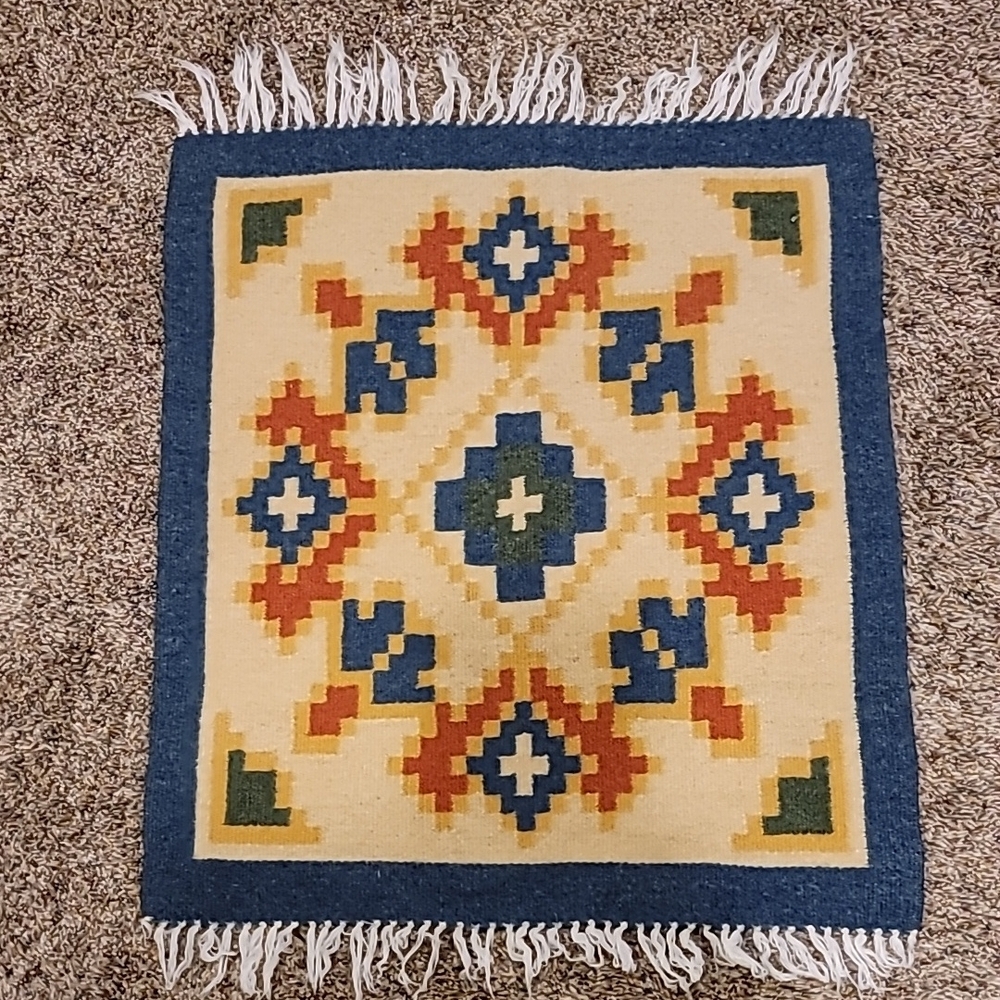 None mat floor or wall decor woven wool old possible scandanavian design